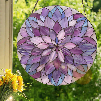 Lavender Mandala: Stained Glass Style Window Hanging Made With Real Glass