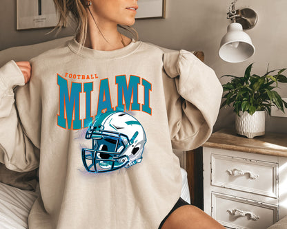 Miami Football Sweatshirt, Vintage Miami Crewneck, Retro Miami Sweatshirt, Miami Varsity Sweatshirt, Miami Long Sleeve