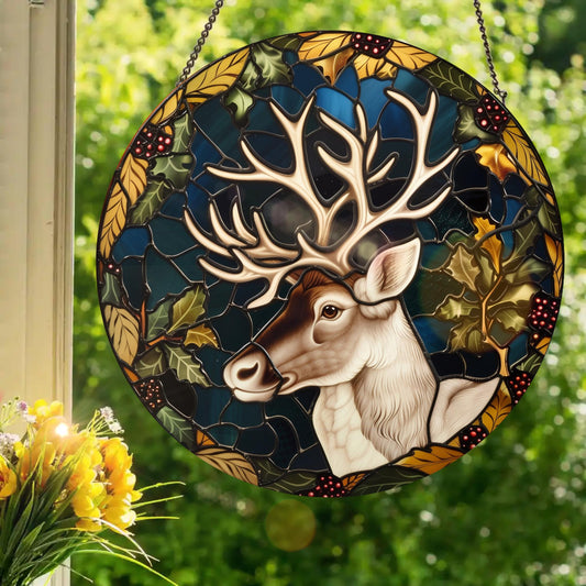 Reindeer: Stained Glass Style Window Hanging
