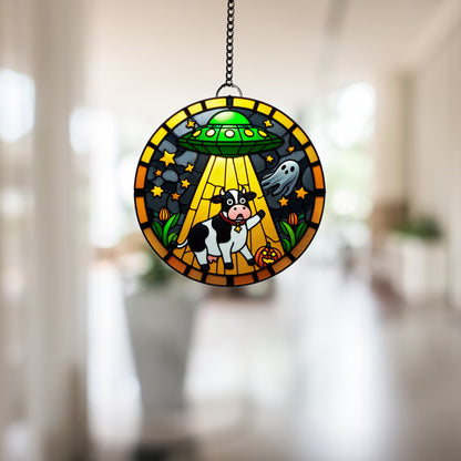 UFO Abduction a cow Window Hanging, Silly Cow Arcylic Window Hanging Art Decoration, Cat home Ornament, gift for her, Ghost Halloween