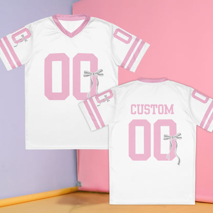 Custom Coquette Pink or White Jersey with Ribbon - Personalized Name and Number -Customizable Sportswear - Cute and Stylish Athletic Wear