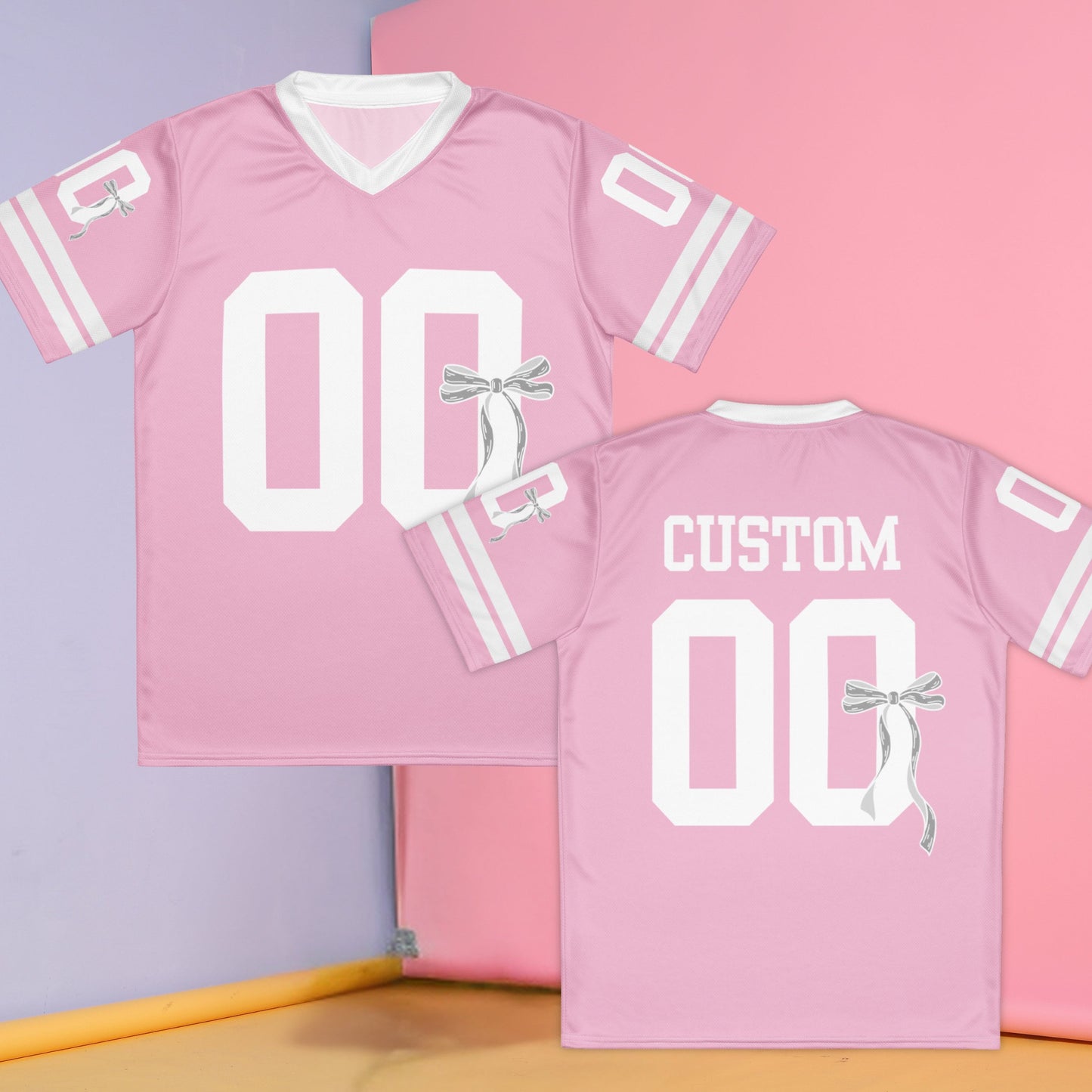 Custom Coquette Pink or White Jersey with Ribbon - Personalized Name and Number -Customizable Sportswear - Cute and Stylish Athletic Wear