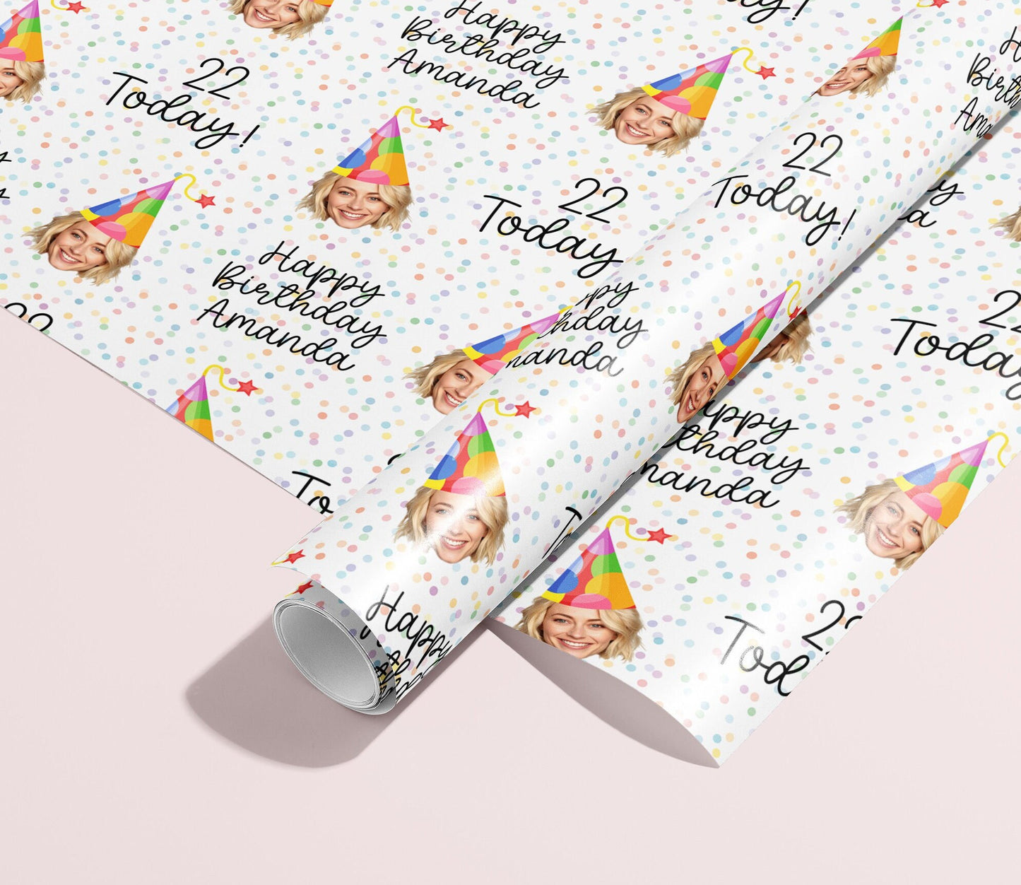 Personalised Birthday Gift Wrap, Wrapping Paper, Your Photo, Your Name, Customised, Wedding, Party Hat, Paper, Your Age, Eco, Recyclable