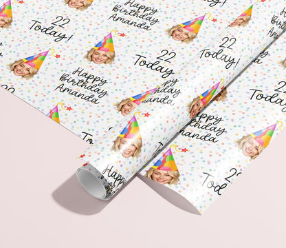 Personalised Birthday Gift Wrap, Wrapping Paper, Your Photo, Your Name, Customised, Wedding, Party Hat, Paper, Your Age, Eco, Recyclable