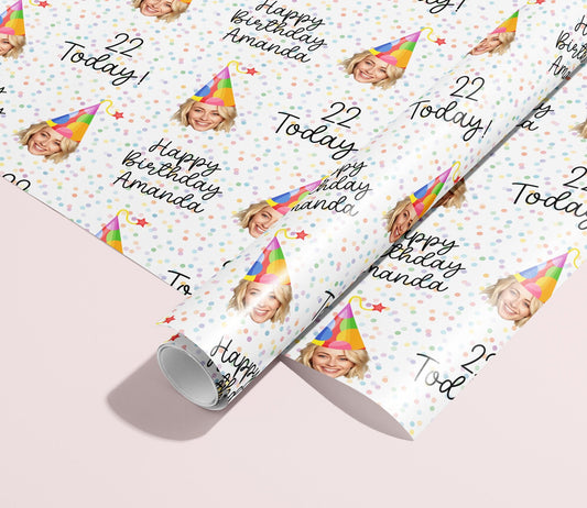 Personalised Birthday Gift Wrap, Wrapping Paper, Your Photo, Your Name, Customised, Wedding, Party Hat, Paper, Your Age, Eco, Recyclable