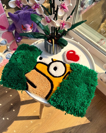 Homer in the Bush Tufted Rug – Custom Handmade Puffy Cartoon Carpet, Funny Room Decor Rug Inspired by Pop Culture Character 3D Soft Art Gift