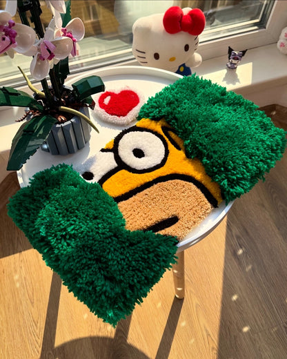 Homer in the Bush Tufted Rug – Custom Handmade Puffy Cartoon Carpet, Funny Room Decor Rug Inspired by Pop Culture Character 3D Soft Art Gift