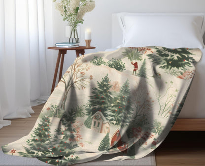 Christmas Blanket Christmas Village Home Decor Nostalgic Snowy Winter Trees Fleece Throw Christmas Gift Ideas Family Friends Host Coworkers
