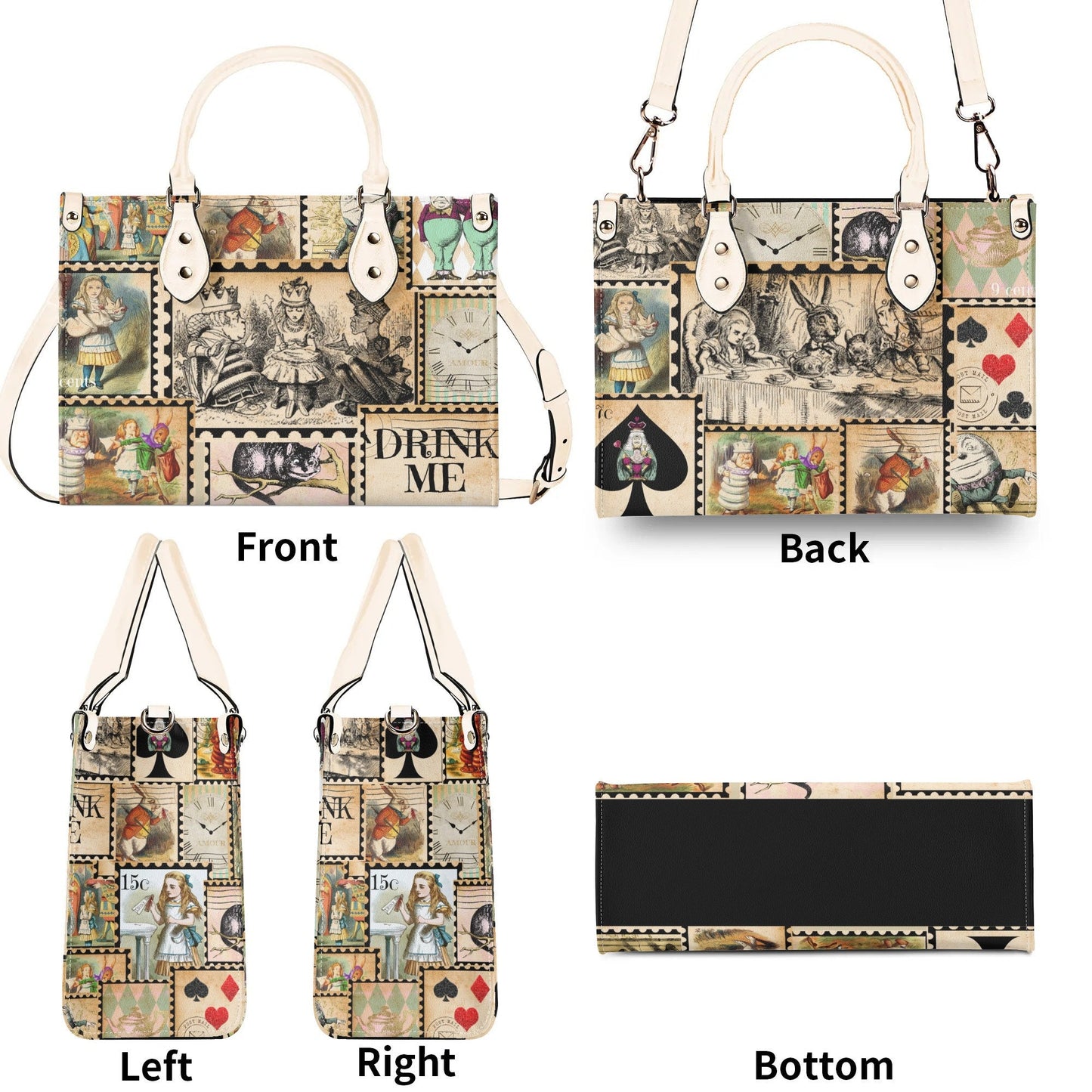 Alice in Wonderland Vintage Stamp Handbag. Womans leather purse. Vintage handbag. Gift for her, Gift for Friend. Leather handbag.