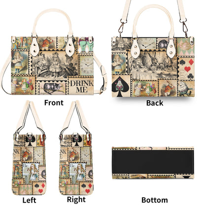 Alice in Wonderland Vintage Stamp Handbag. Womans leather purse. Vintage handbag. Gift for her, Gift for Friend. Leather handbag.