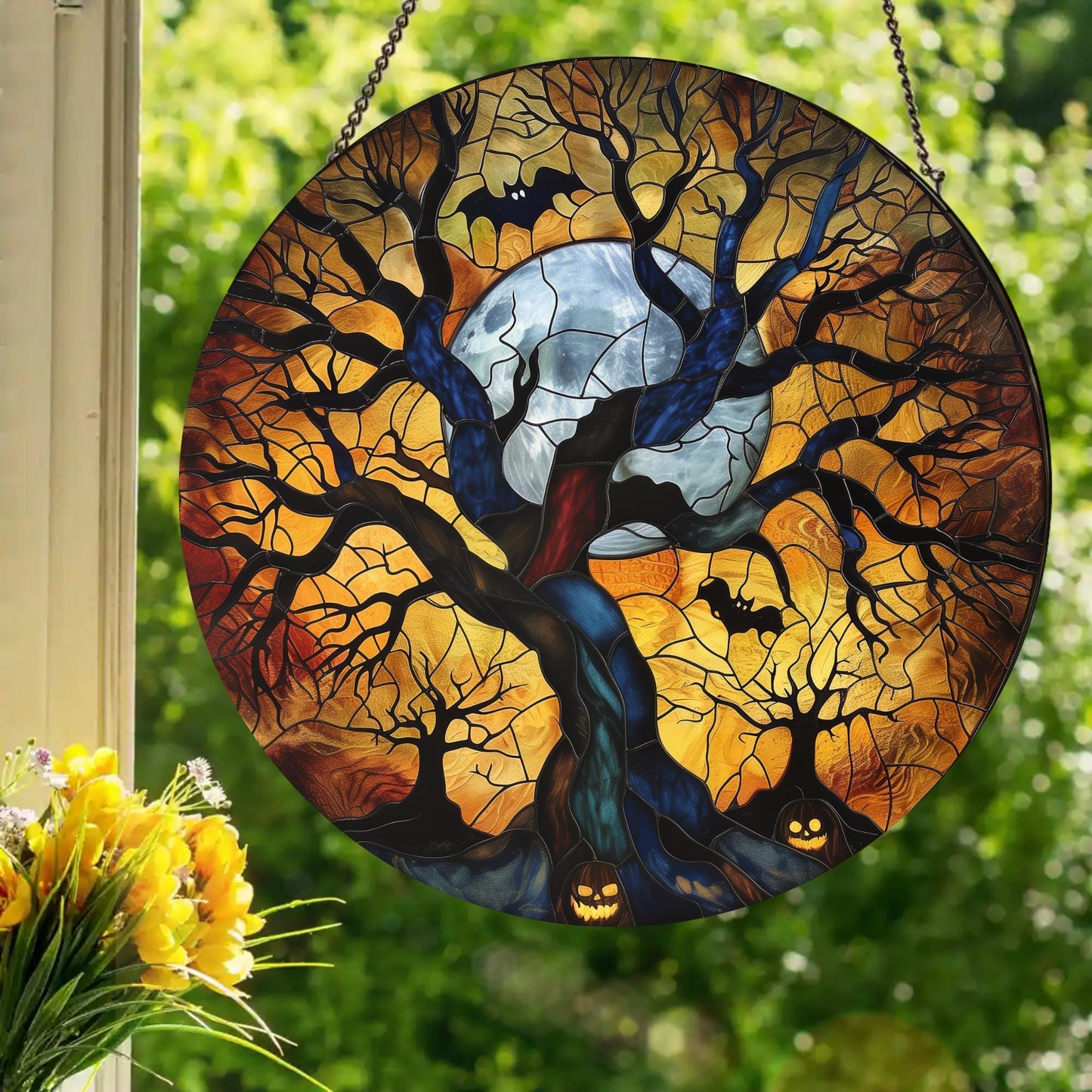 Spooky Tree: Stained Glass Style Window Hanging
