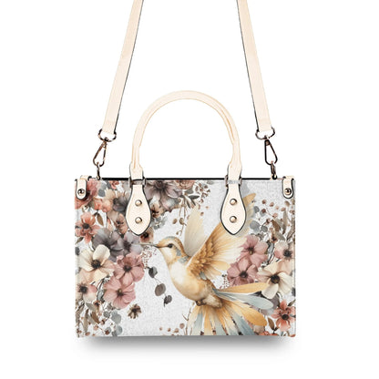 Hummingbird Garden Tote Handbag. Colorful Handbag, Waterproof PU Leather Tote, Top Handle Vegan Leather, Crossbody, Shoulder bag.