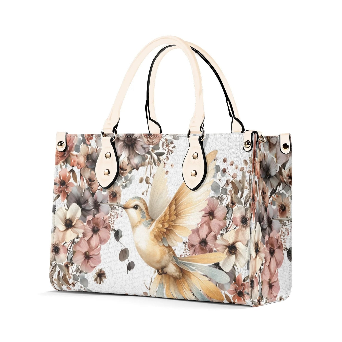 Hummingbird Garden Tote Handbag. Colorful Handbag, Waterproof PU Leather Tote, Top Handle Vegan Leather, Crossbody, Shoulder bag.