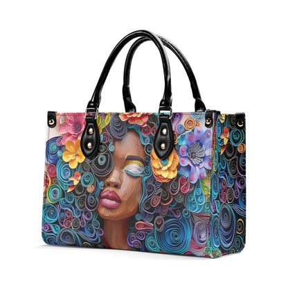 Afro-Centric Bloom Chic Tote Handbag. Colorful Handbag, Waterproof PU Leather Tote, Top Handle Vegan Leather, Crossbody, Shoulder bag.