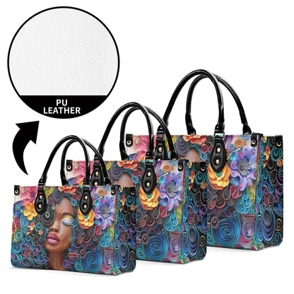 Afro-Centric Bloom Chic Tote Handbag. Colorful Handbag, Waterproof PU Leather Tote, Top Handle Vegan Leather, Crossbody, Shoulder bag.