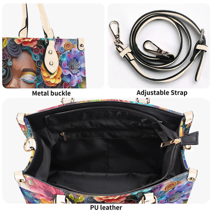 Afro-Centric Bloom Chic Tote Handbag. Colorful Handbag, Waterproof PU Leather Tote, Top Handle Vegan Leather, Crossbody, Shoulder bag.