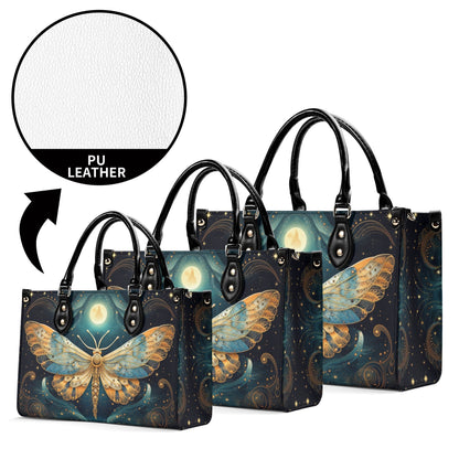 Lunar Moth Chic Tote Handbag. Mystical Handbag, Waterproof PU Leather Tote, Top Handle Vegan Leather, Crossbody, Shoulder bag.