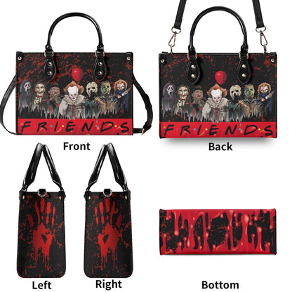 Psycho Friends Tote Handbag. Horror Handbag, Waterproof PU Leather Tote, Top Handle Vegan Leather, Crossbody, Shoulder bag.