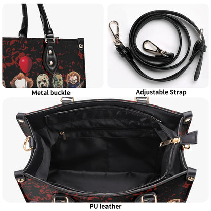 Psycho Friends Tote Handbag. Horror Handbag, Waterproof PU Leather Tote, Top Handle Vegan Leather, Crossbody, Shoulder bag.