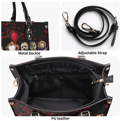 Psycho Friends Tote Handbag. Horror Handbag, Waterproof PU Leather Tote, Top Handle Vegan Leather, Crossbody, Shoulder bag.