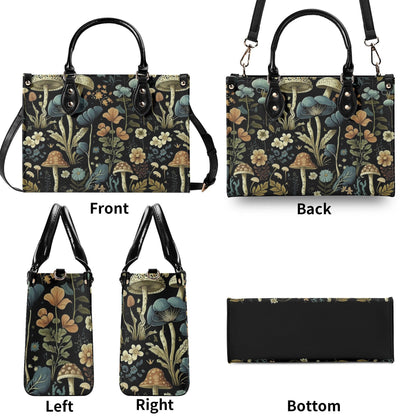 Enchanted Forest Tote. Multi-pocket PU Leather Handbag For Women, Square Vegan Leather Purse, For Mom, Versatile Handbag