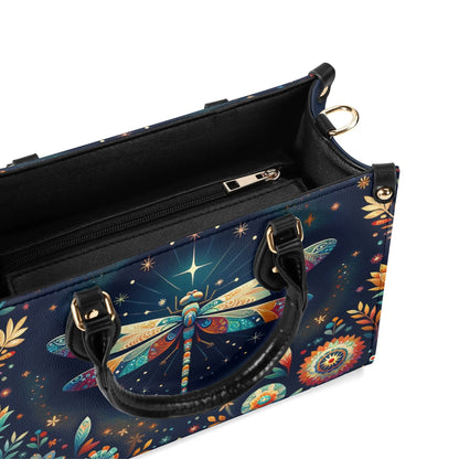 Celestial Dragonfly Tote Bag. Multi-pocket PU Leather Handbag. Square Vegan Leather Purse.  Crossbody Bag