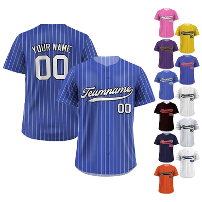 Printed Royal Blue White Pinstripe Custom Baseball Jersey with Teamname Name Number, Jersey Shirt for Men Women Youth, Gift for Baseball Fan