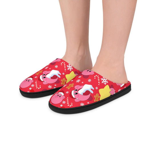Kirby Christmas Slippers | Kirby Merry Christmas Indoor Slippers Gift For Him For Her Cartoon Comfy Soft Shoes Xmas Holiday Video Game