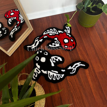 Koi Fish Yin Yang Rug: Asian Tufted Accent Rug, Red & Black