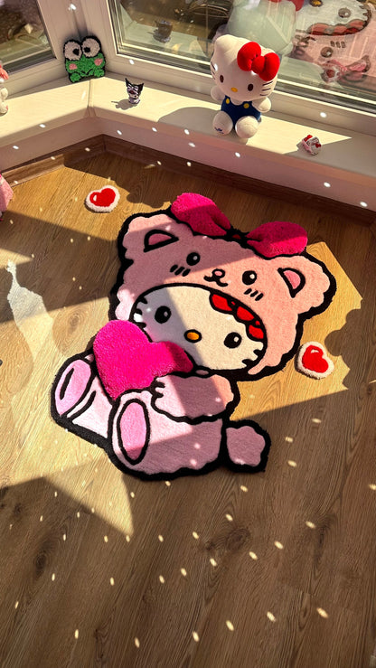 Pink Bear Custom Rug – Cute Puffy 3D Tufted Carpet, Kawaii Handmade Decor, Fluffy Anime Rug for Kids Bedroom or Gift for Her