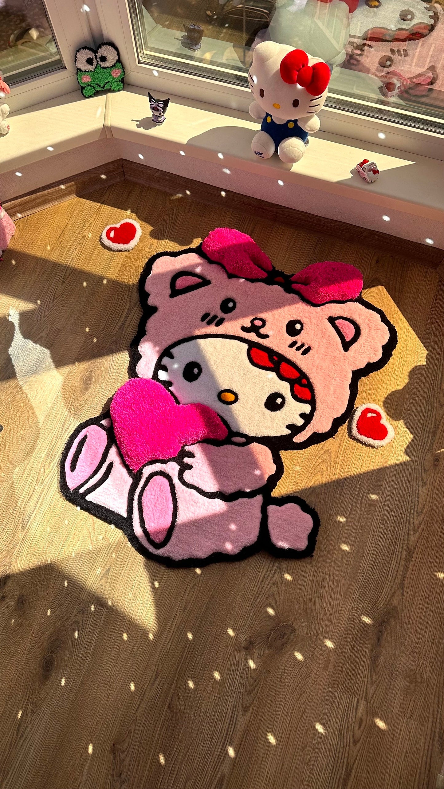 Pink Bear Custom Rug – Cute Puffy 3D Tufted Carpet, Kawaii Handmade Decor, Fluffy Anime Rug for Kids Bedroom or Gift for Her