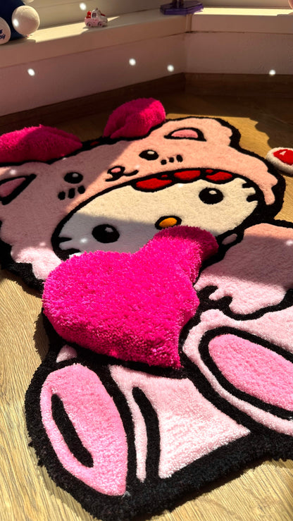 Pink Bear Custom Rug – Cute Puffy 3D Tufted Carpet, Kawaii Handmade Decor, Fluffy Anime Rug for Kids Bedroom or Gift for Her