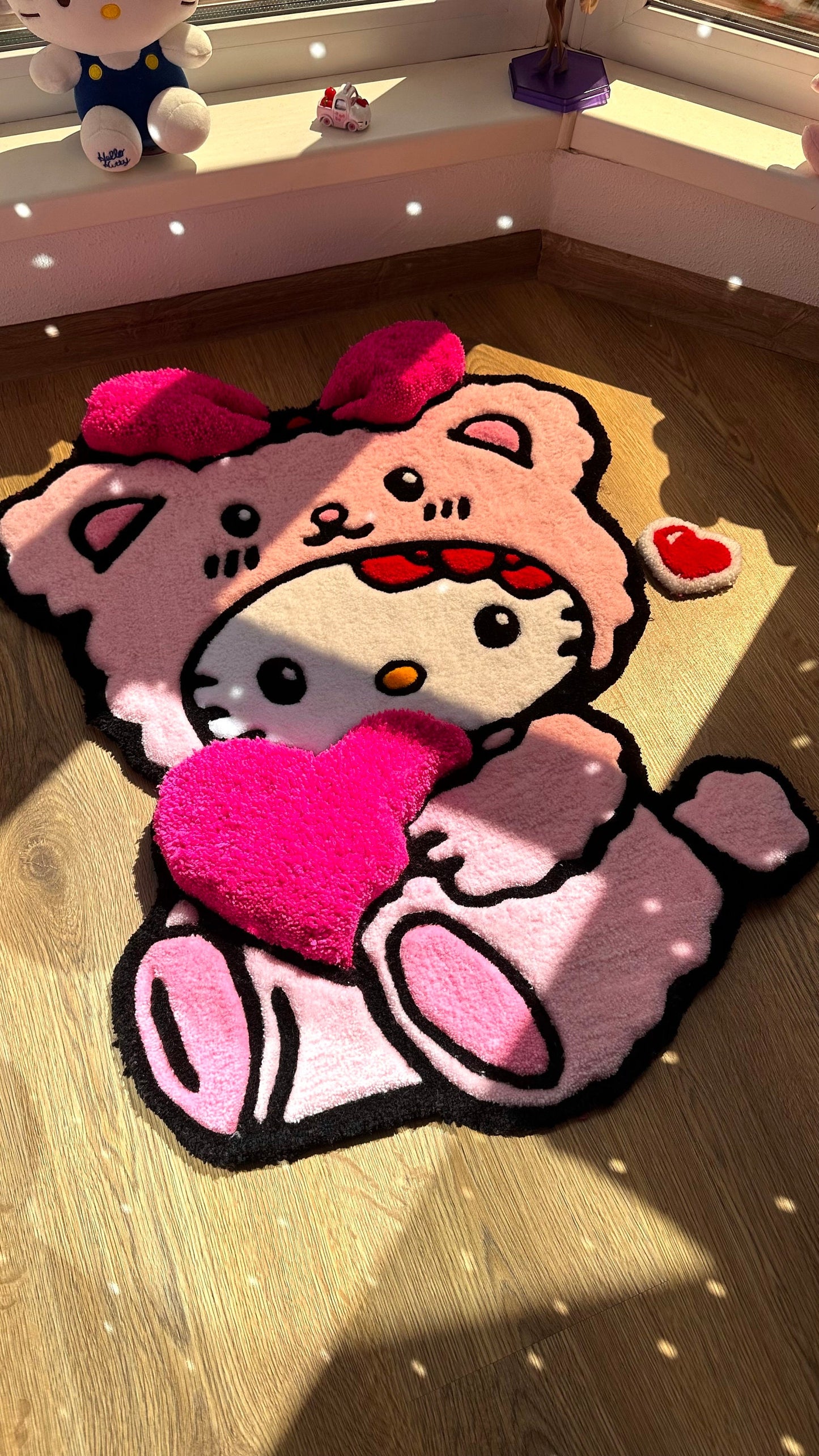 Pink Bear Custom Rug – Cute Puffy 3D Tufted Carpet, Kawaii Handmade Decor, Fluffy Anime Rug for Kids Bedroom or Gift for Her