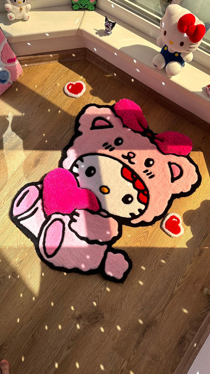 Pink Bear Custom Rug – Cute Puffy 3D Tufted Carpet, Kawaii Handmade Decor, Fluffy Anime Rug for Kids Bedroom or Gift for Her