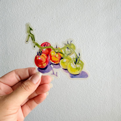 Cherry Tomatoes| Painted Illustration Clear Vinyl Sticker | 4.5" Decal Gardening Tomatoes