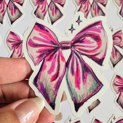 Pink Bow Sparkle Sticker | 3" Sticker Decal | Water-Resistant | Pink Coquette Cute Ribbons