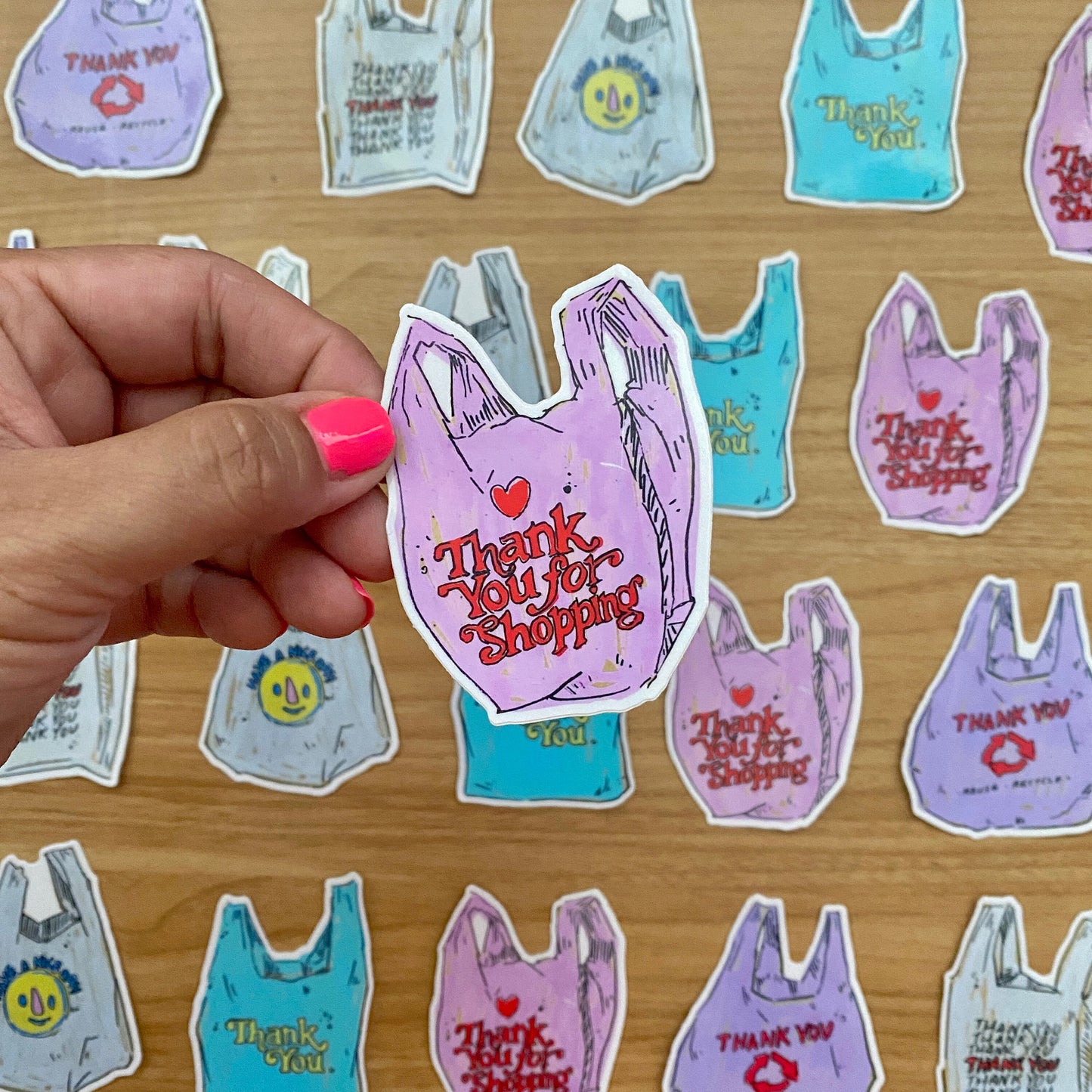 Pink Heart Thank You Grocery Bag Icon | 3" Sticker Decal | Grocery Shopper Tote