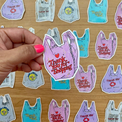 Pink Heart Thank You Grocery Bag Icon | 3" Sticker Decal | Grocery Shopper Tote
