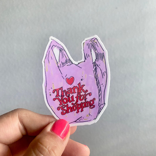 Pink Heart Thank You Grocery Bag Icon | 3" Sticker Decal | Grocery Shopper Tote