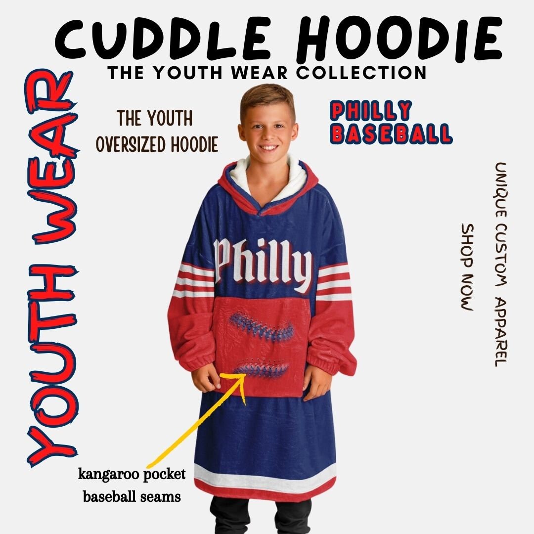 Philly Baseball Youth Cuddle Hoodie: Red & Blue Sports Blanket Gift