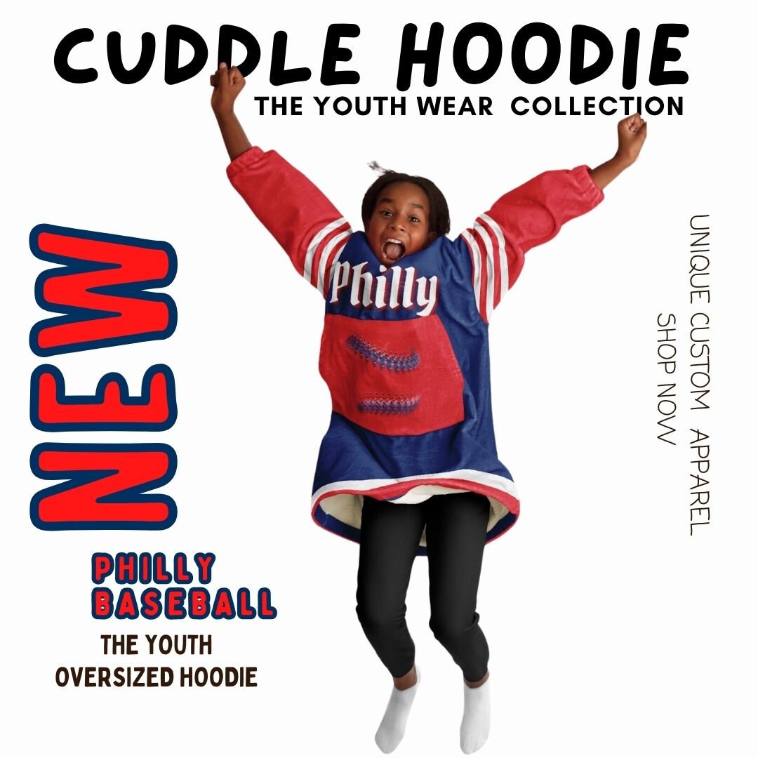 Philly Baseball Youth Cuddle Hoodie: Red & Blue Sports Blanket Gift