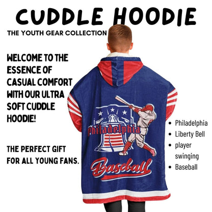 Philly Baseball Youth Cuddle Hoodie: Red & Blue Sports Blanket Gift