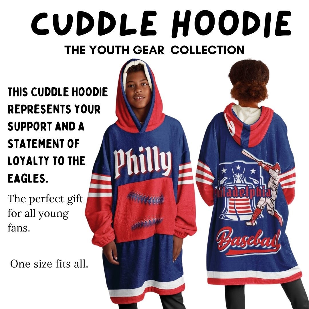 Philly Baseball Youth Cuddle Hoodie: Red & Blue Sports Blanket Gift