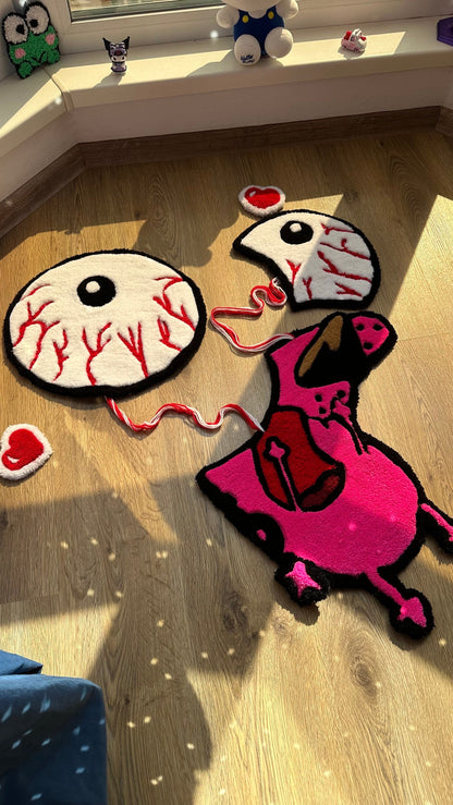 Courage the Cowardly Dog Rug – Handmade Tufted Cartoon Carpet, Spooky Creepy Cute Decor, 3D Puffy Courage Rug, Halloween Room Aesthetic