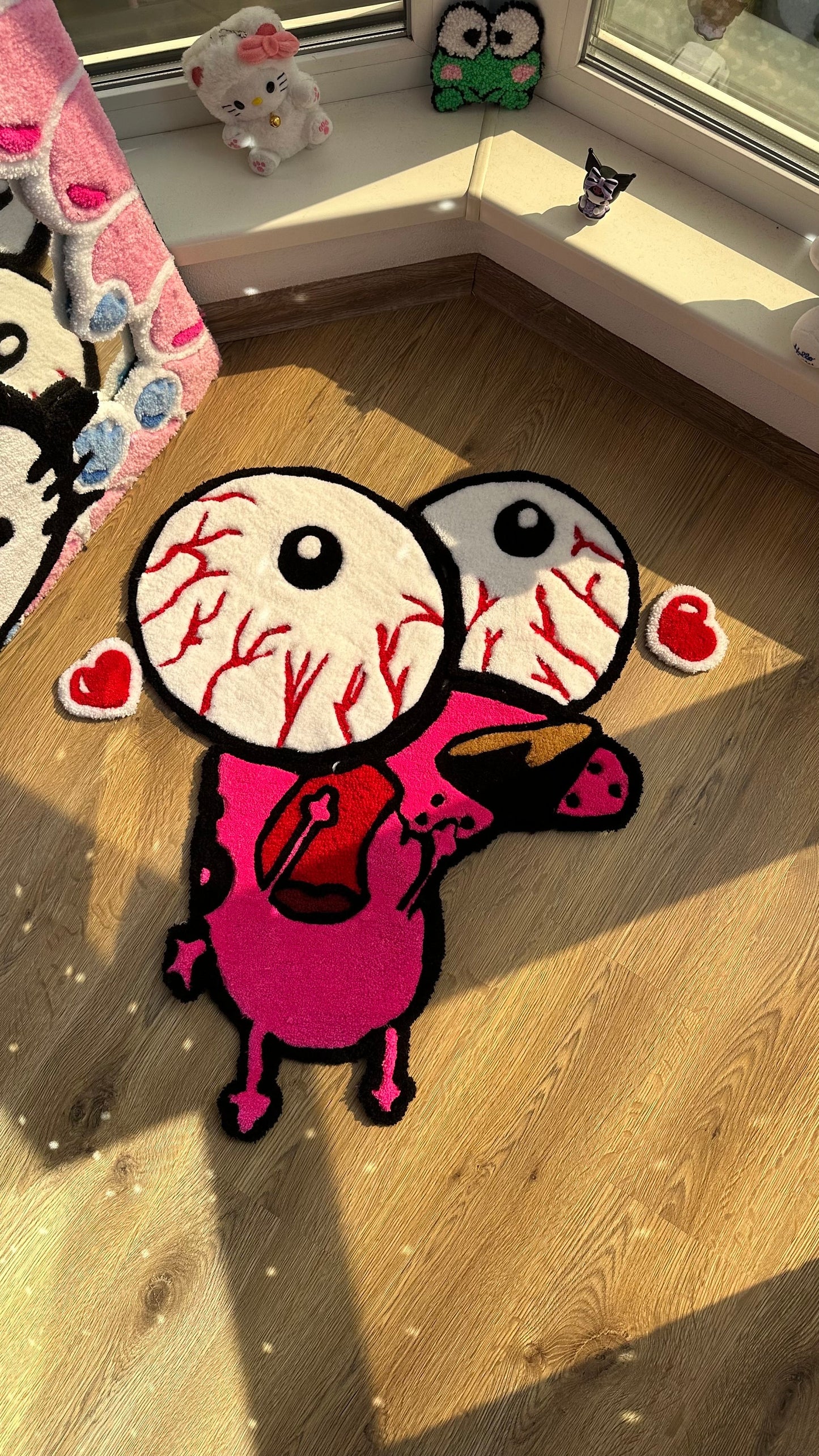 Courage the Cowardly Dog Rug – Handmade Tufted Cartoon Carpet, Spooky Creepy Cute Decor, 3D Puffy Courage Rug, Halloween Room Aesthetic