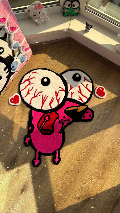 Courage the Cowardly Dog Rug – Handmade Tufted Cartoon Carpet, Spooky Creepy Cute Decor, 3D Puffy Courage Rug, Halloween Room Aesthetic