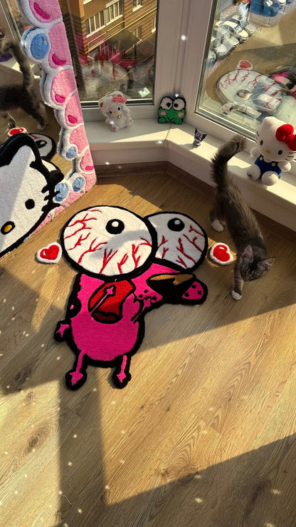 Courage the Cowardly Dog Rug – Handmade Tufted Cartoon Carpet, Spooky Creepy Cute Decor, 3D Puffy Courage Rug, Halloween Room Aesthetic