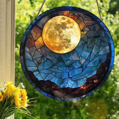 Full Moon: Stained Glass Style Window Hanging