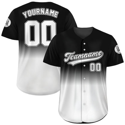 Personalized Team Name Number Logo Baseball Jersey, Custom Jersey for Men Women Youth Kid, Printed Black White Gradient Jersey Button Down