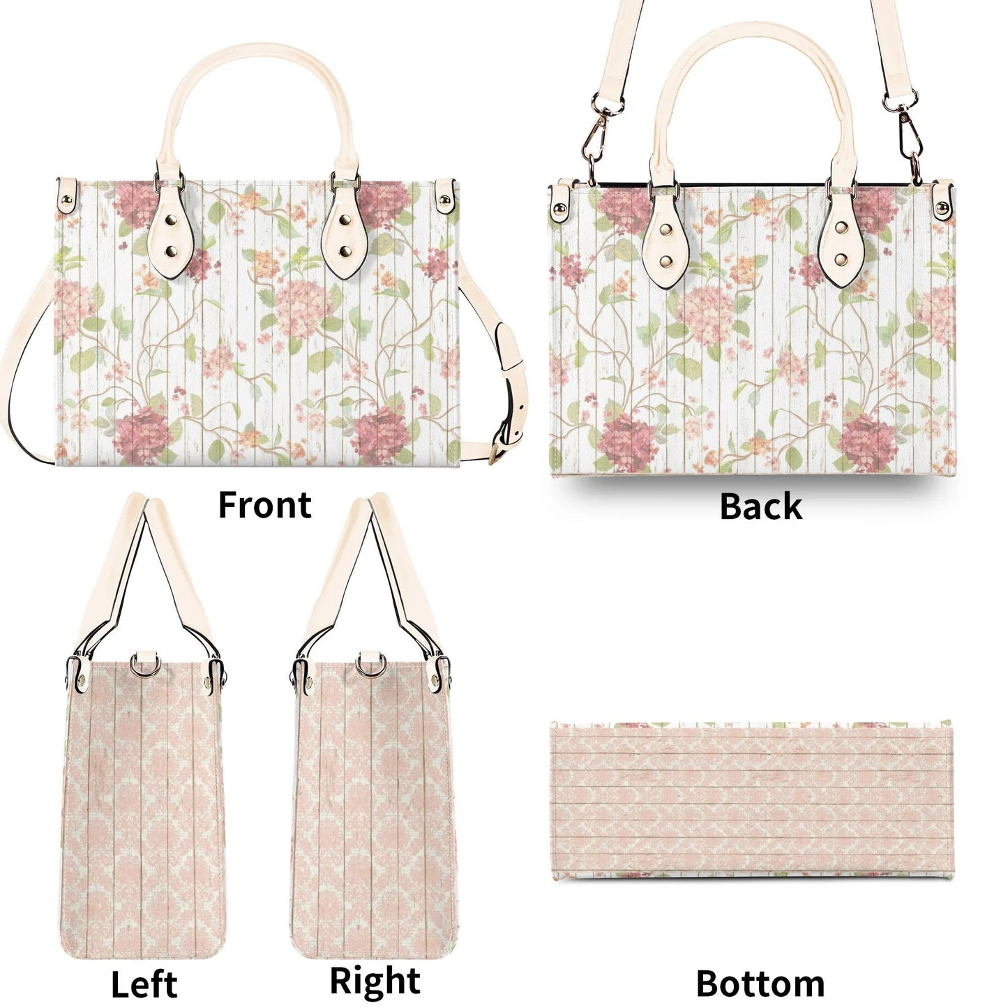 Rustic Spring Floral Tote Purse. Womans leather purse. Floral handbag. Gift for her, Gift for Friend. Leather handbag.